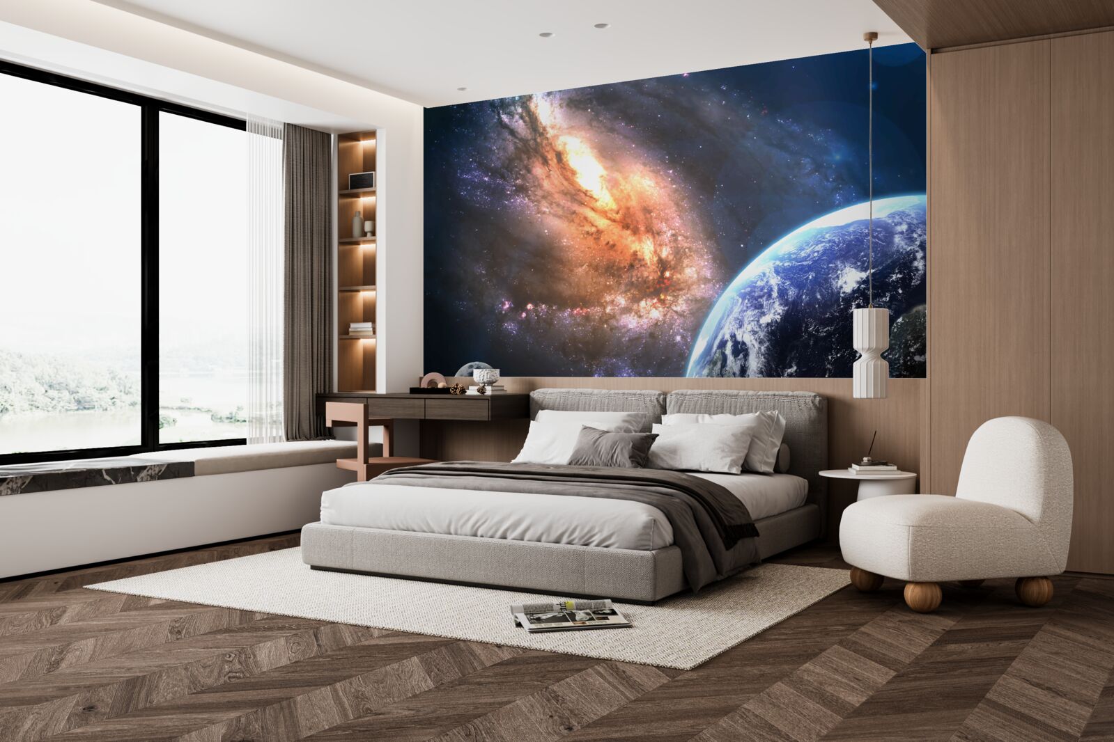 Fototapeta planéta, satelit a novoobjavená galaxia