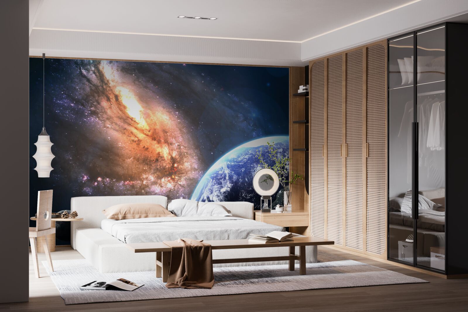 Fototapeta planéta, satelit a novoobjavená galaxia