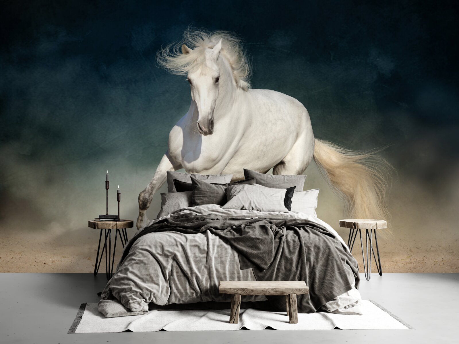 Fototapeta biely kôň cvála na otvorenom poli