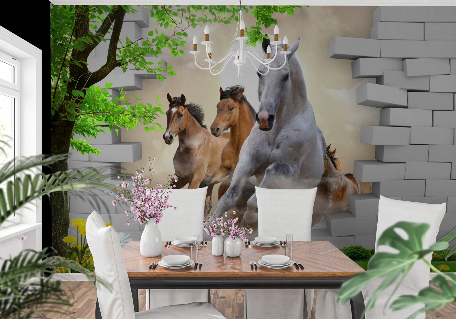 Fototapeta rôzne kone ničia svojim cvalom tehly