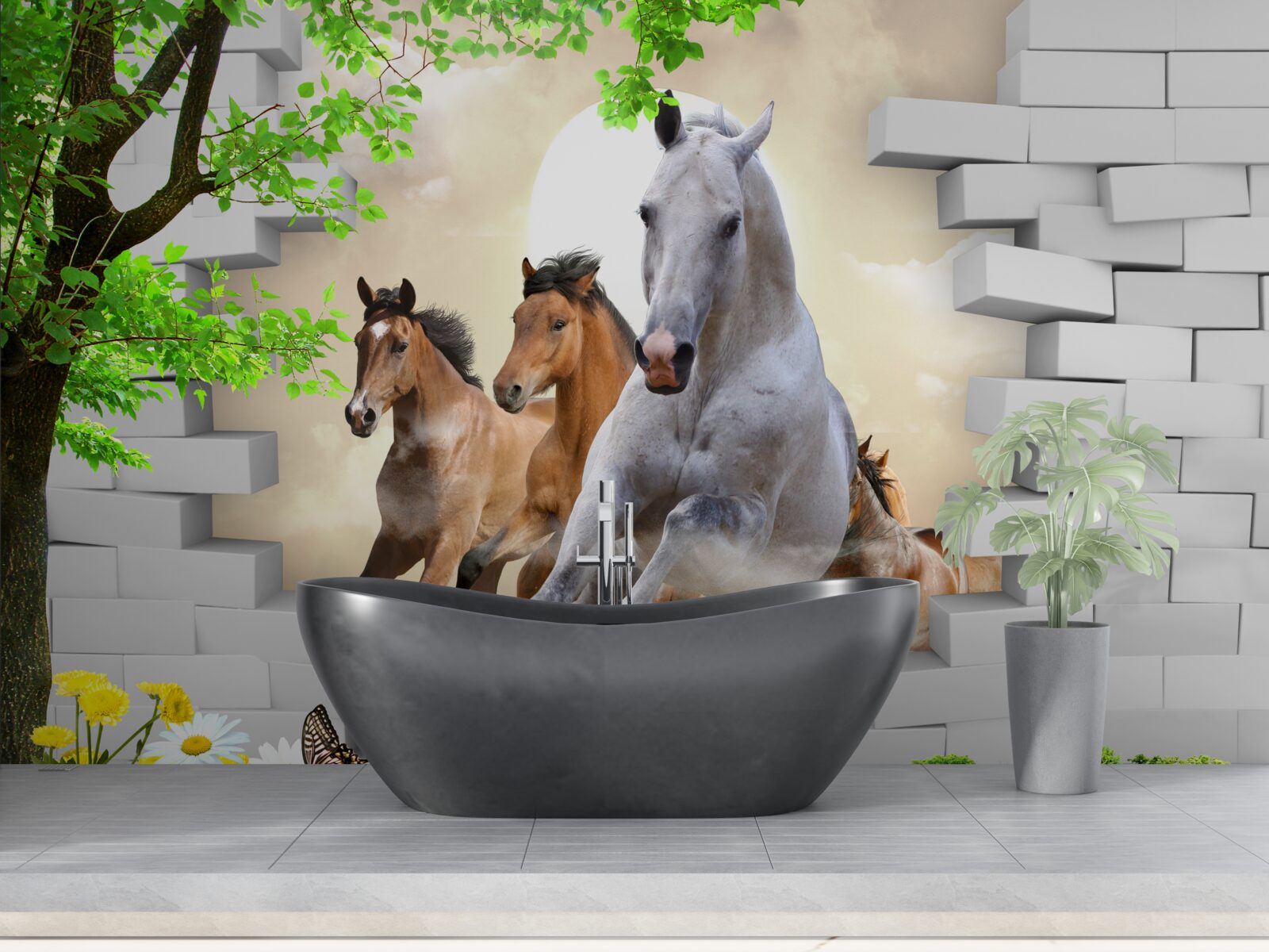 Fototapeta rôzne kone ničia svojim cvalom tehly