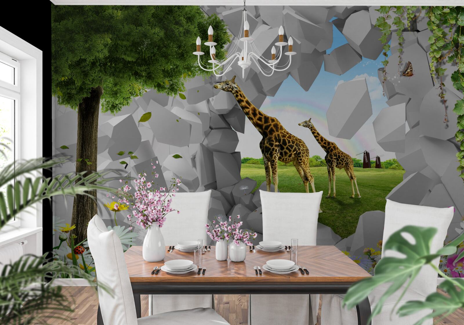 Fototapeta v prírode sa žirafy snažia dostať na stromy