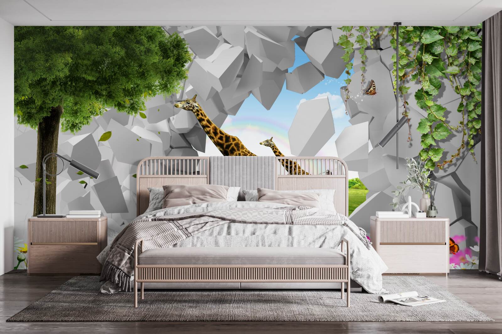 Fototapeta v prírode sa žirafy snažia dostať na stromy