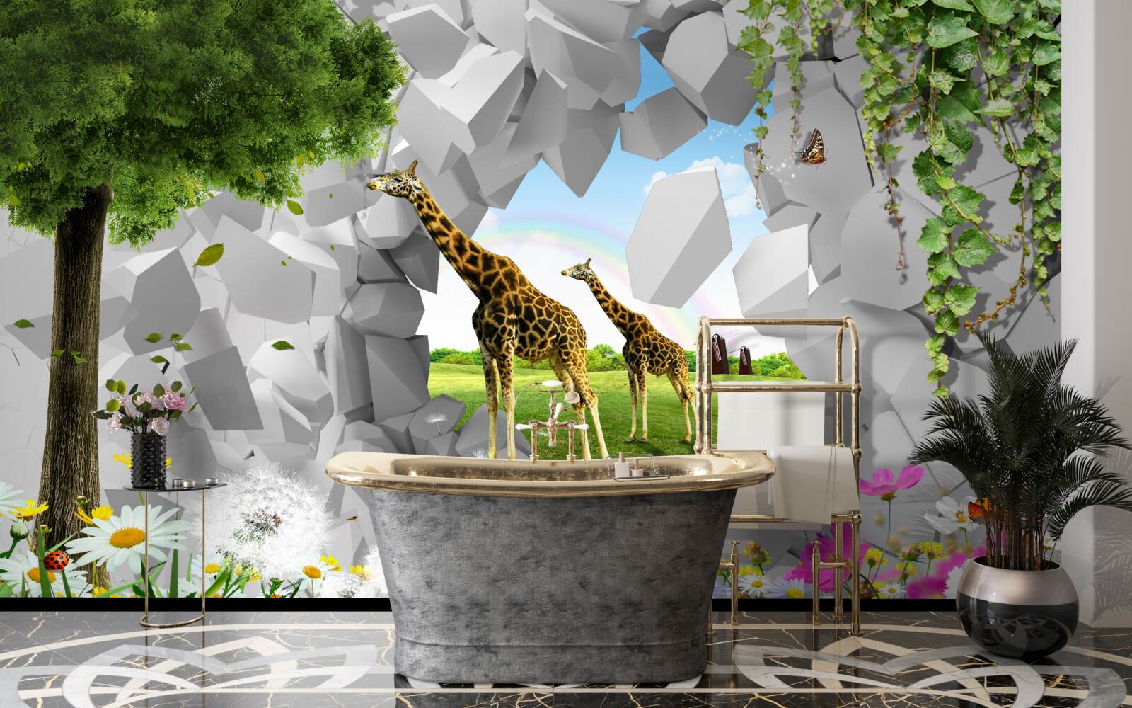 Fototapeta v prírode sa žirafy snažia dostať na stromy