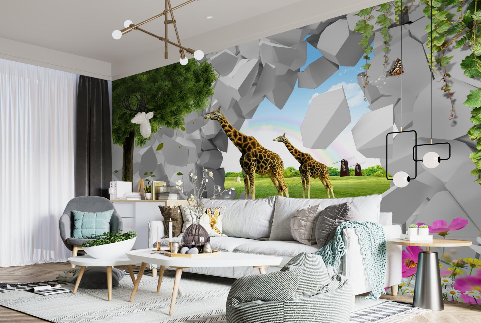 Fototapeta v prírode sa žirafy snažia dostať na stromy