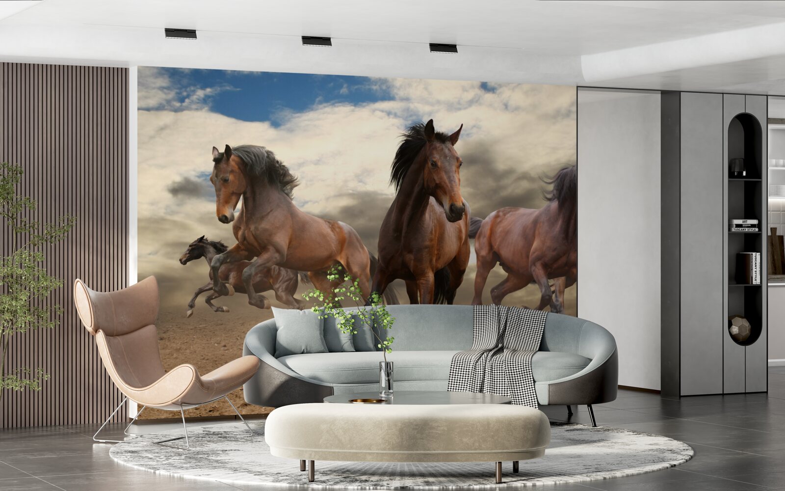 Fototapeta po zemi sa rúti skupina hnedých koní