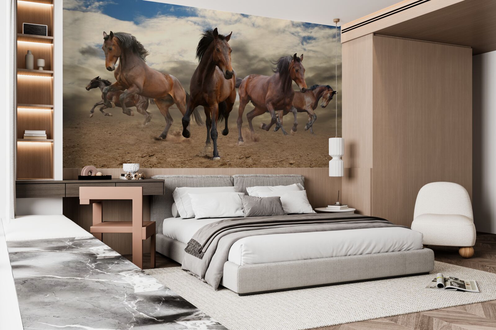 Fototapeta po zemi sa rúti skupina hnedých koní