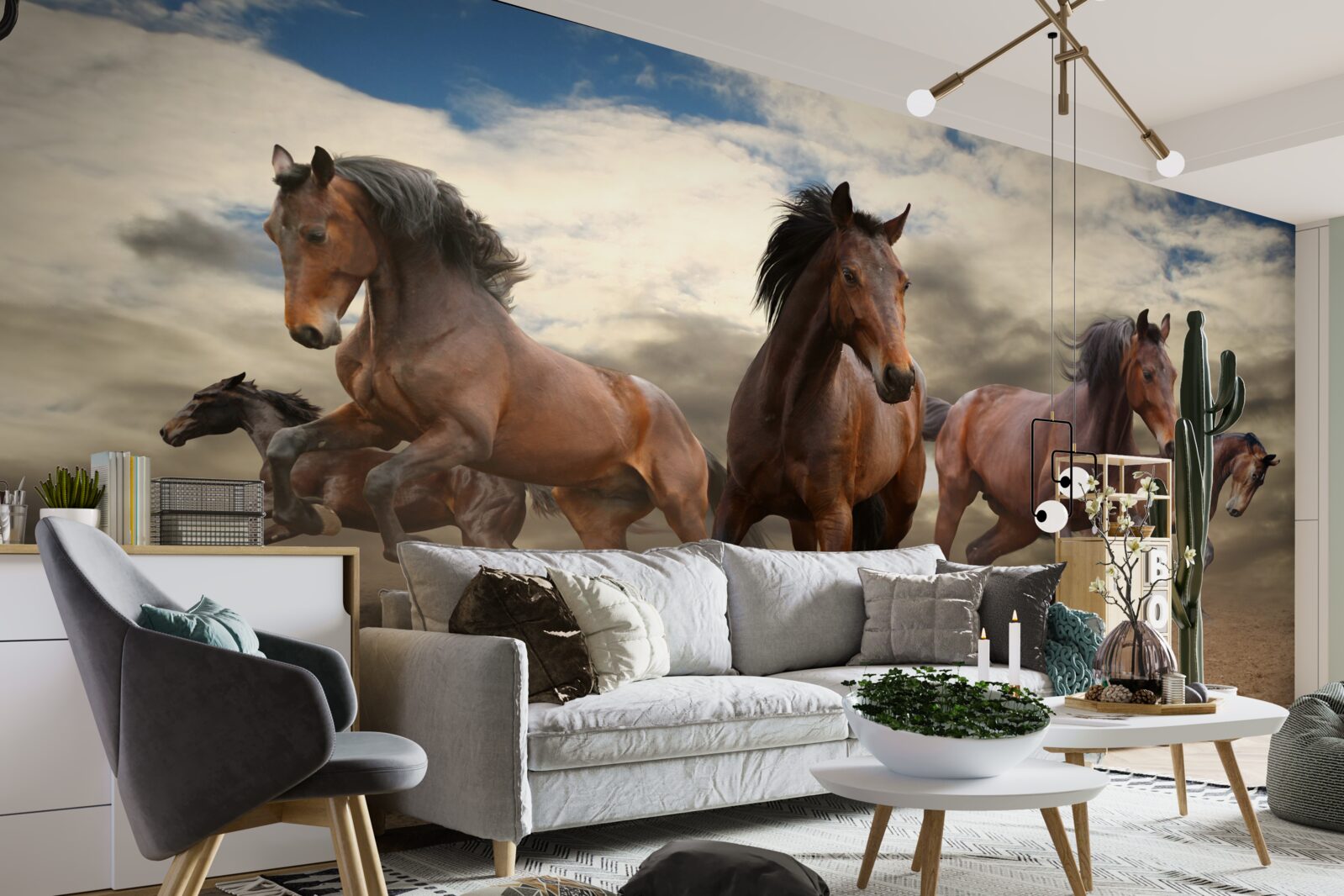 Fototapeta po zemi sa rúti skupina hnedých koní