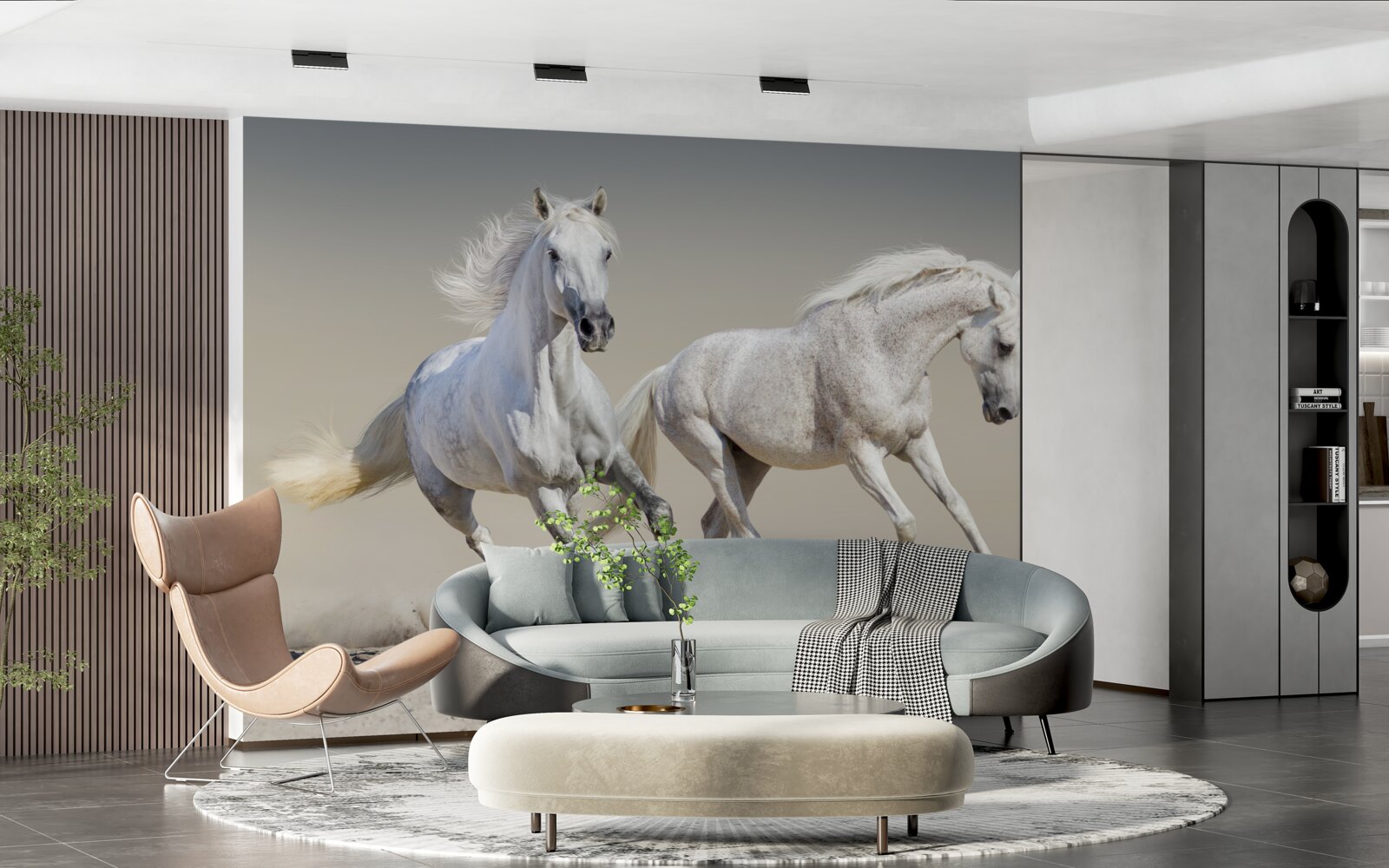 Fototapeta na pieskovom povrchu sa preháňajú dva ľahké žrebce