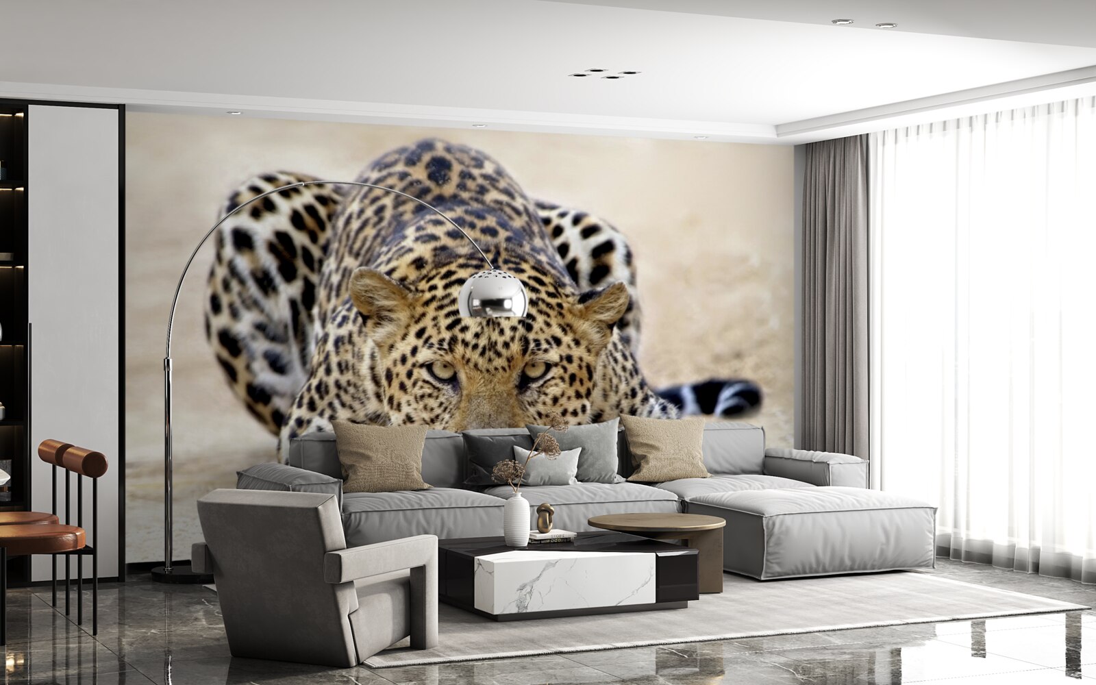 Fototapeta čakajúci leopard so škvrnitou kožou