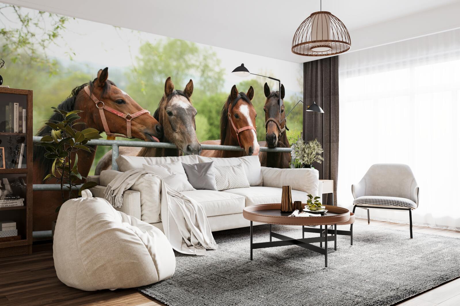 Fototapeta V ohrade sú štyri hnedé kone