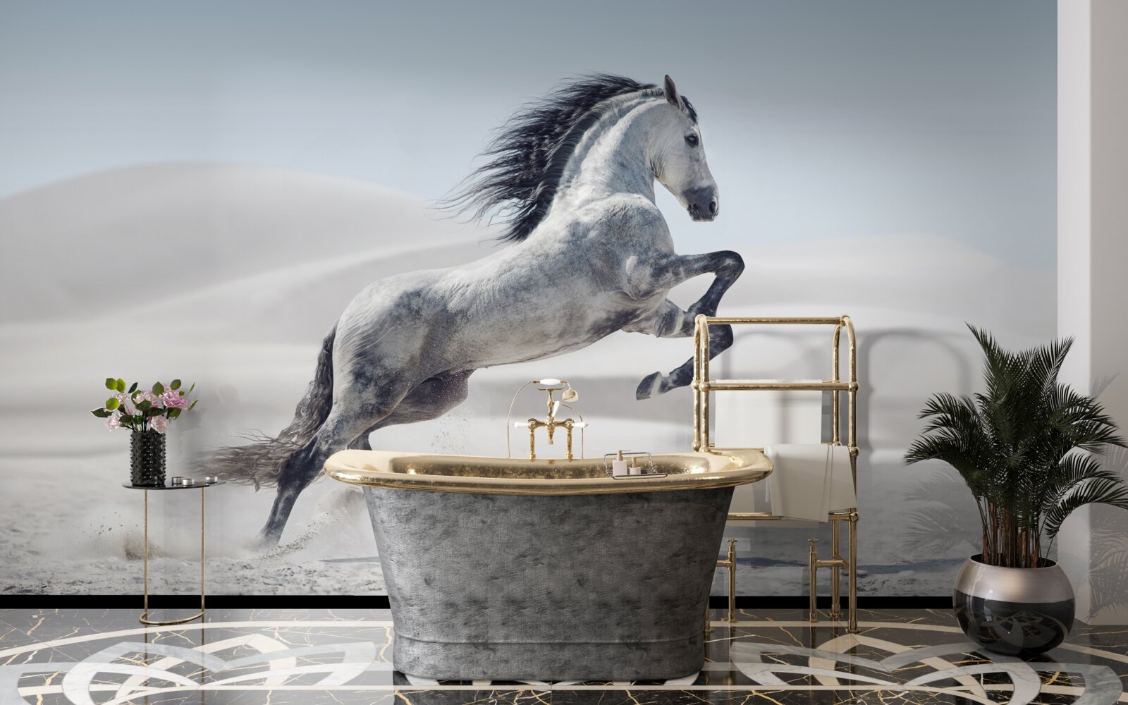 Fototapeta silný kôň cválajúci púšťou