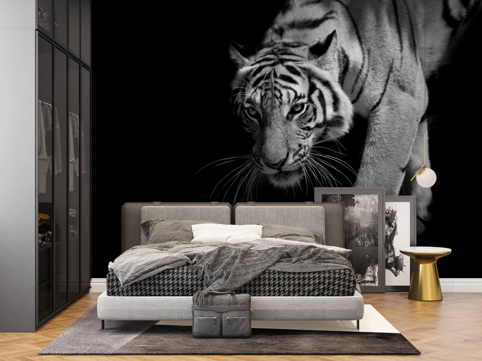 Fototapeta tiger plaziaci sa na pozadí tmy