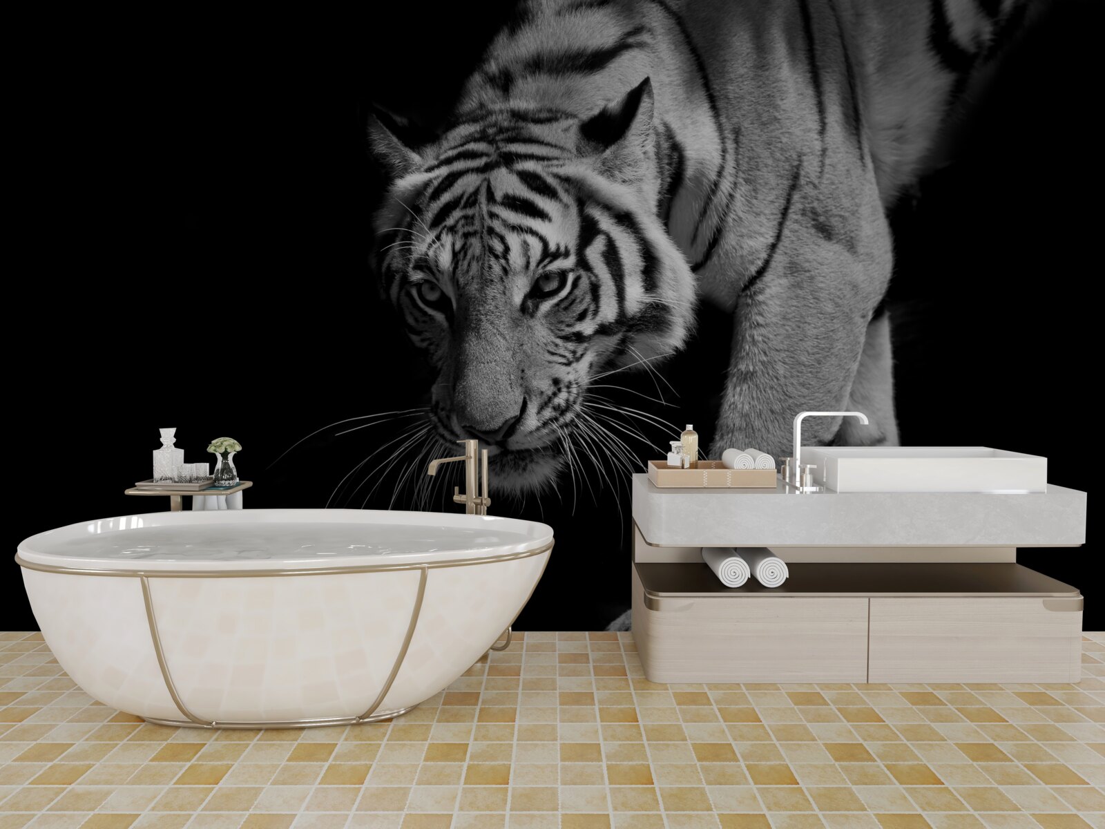 Fototapeta tiger plaziaci sa na pozadí tmy