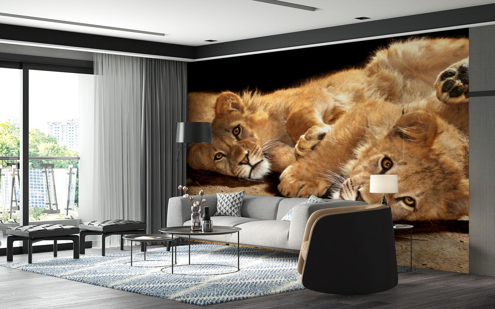 Fototapeta mladé levy sa hrajú na zemi