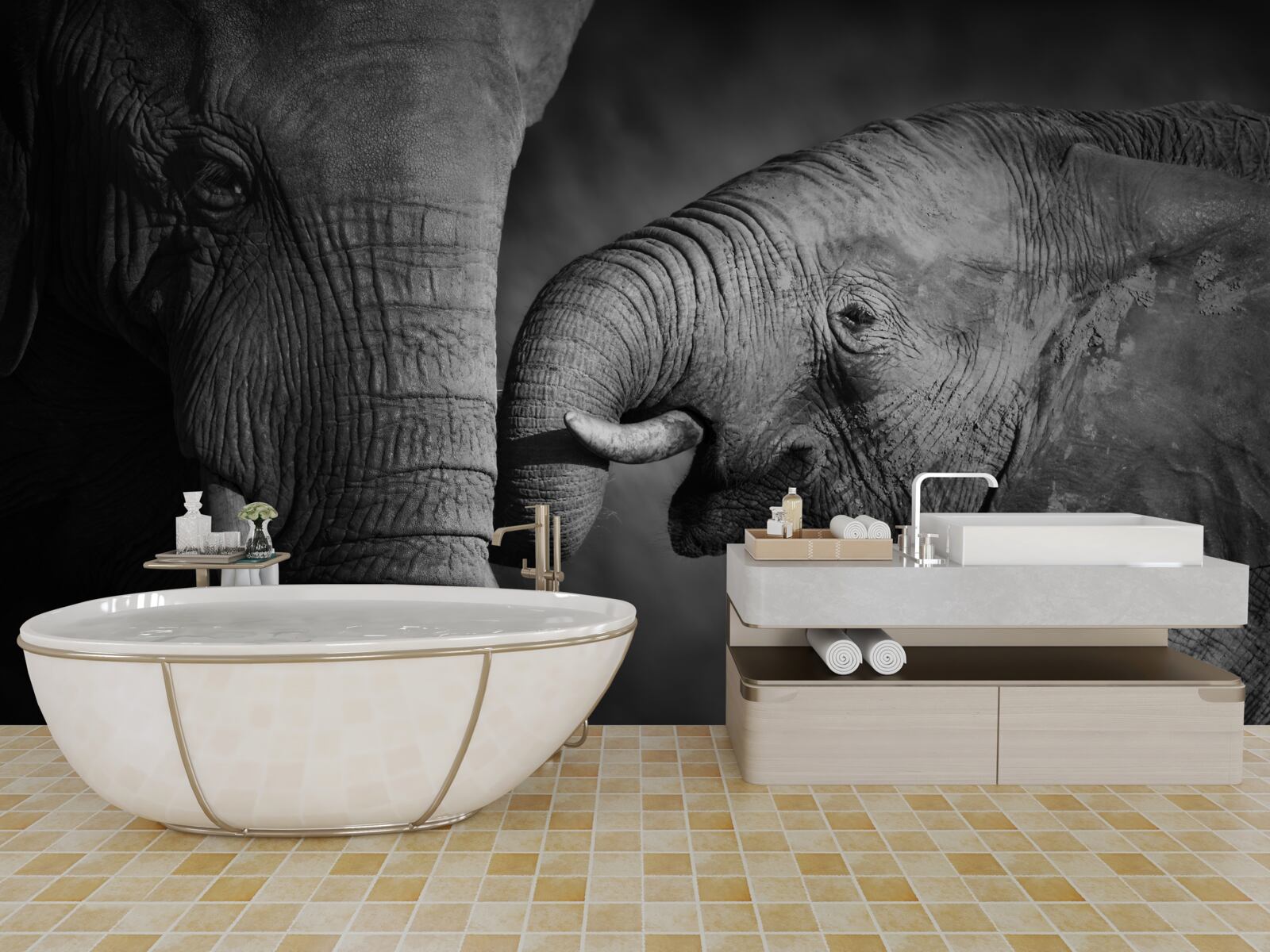 Fototapeta sloníča a matka sú čiernobiele