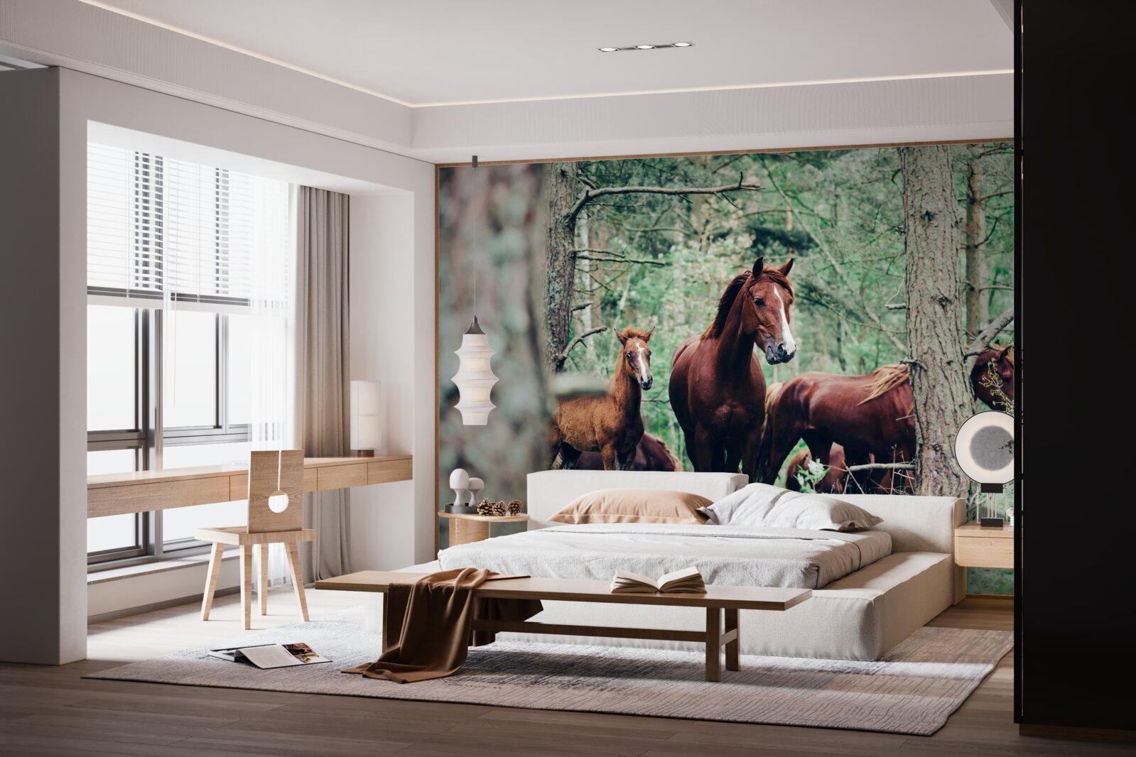 Fototapeta kone chodia na jar v lese