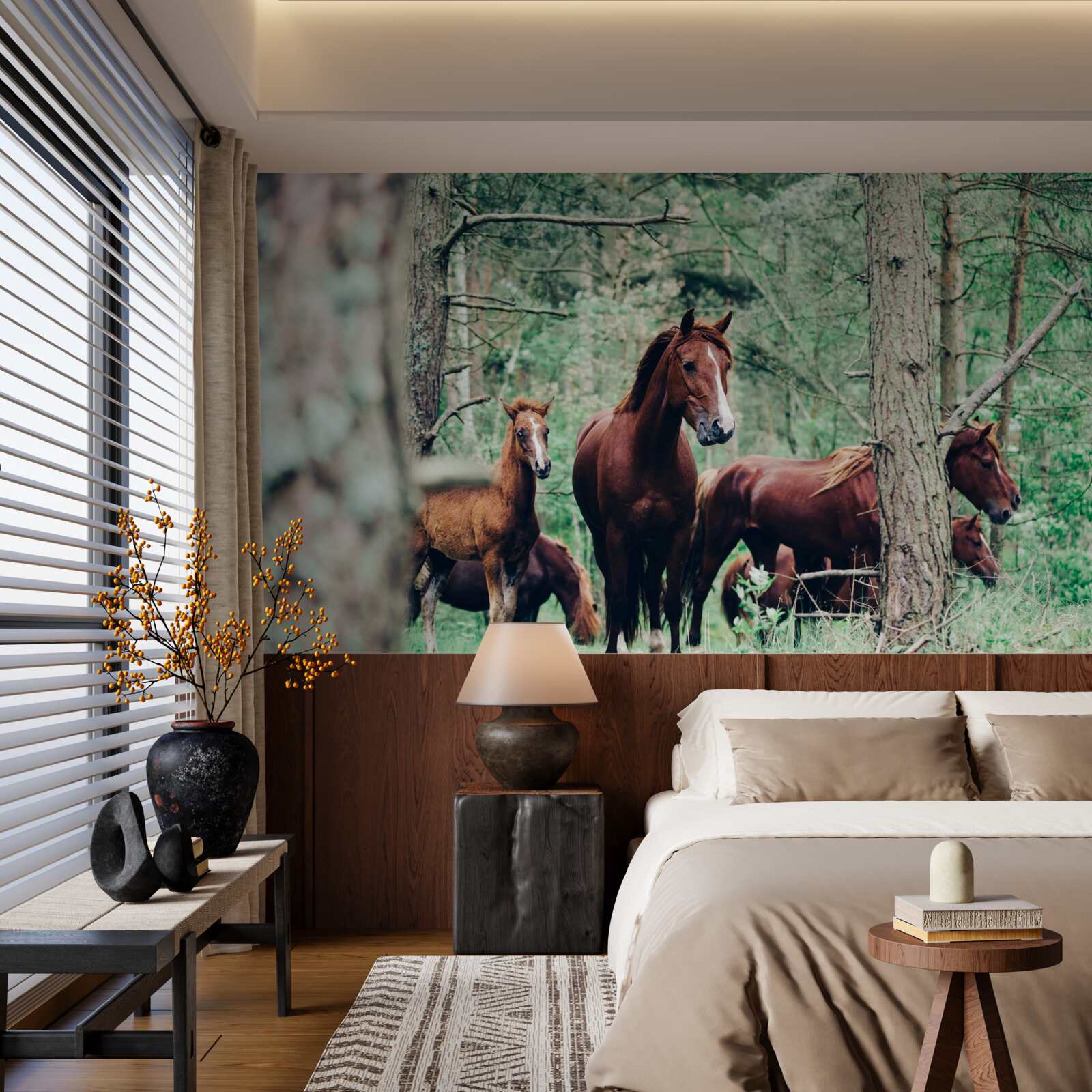 Fototapeta kone chodia na jar v lese