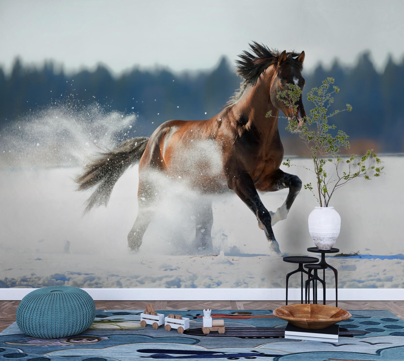 Fototapeta kôň cvála v snehu