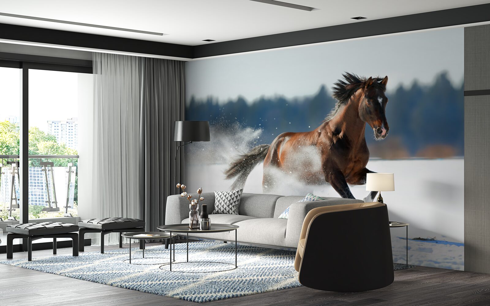 Fototapeta kôň cvála v snehu