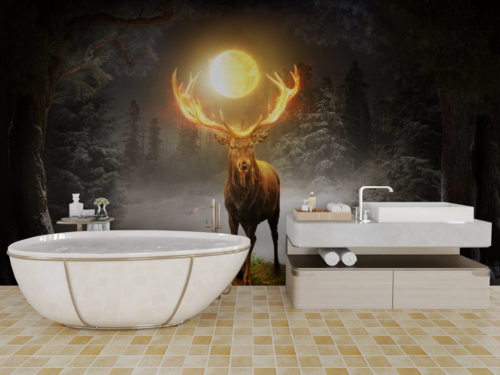 Fototapeta energický jeleň a zlatý spoločník lesa