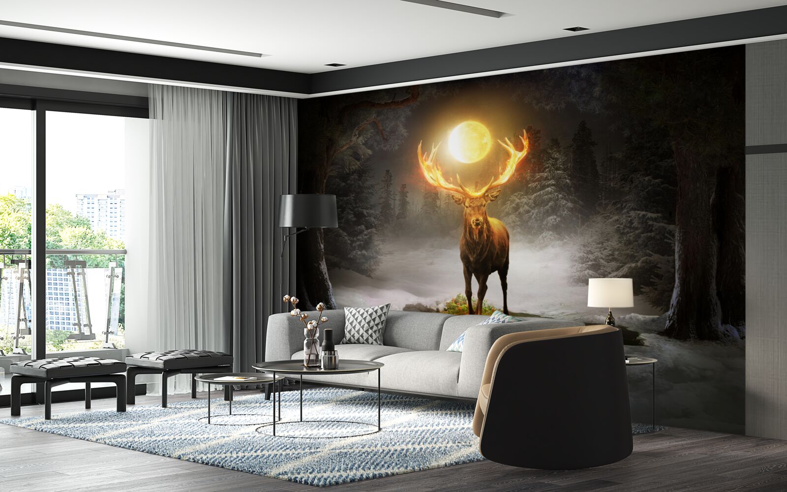 Fototapeta energický jeleň a zlatý spoločník lesa