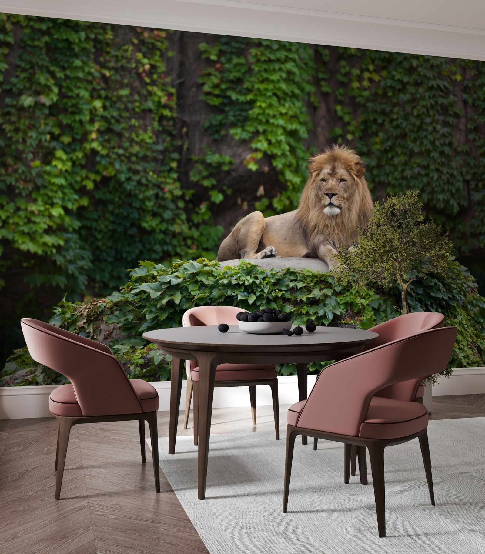 Fototapeta na kameni obrastenom machom spočíva majestátny lev