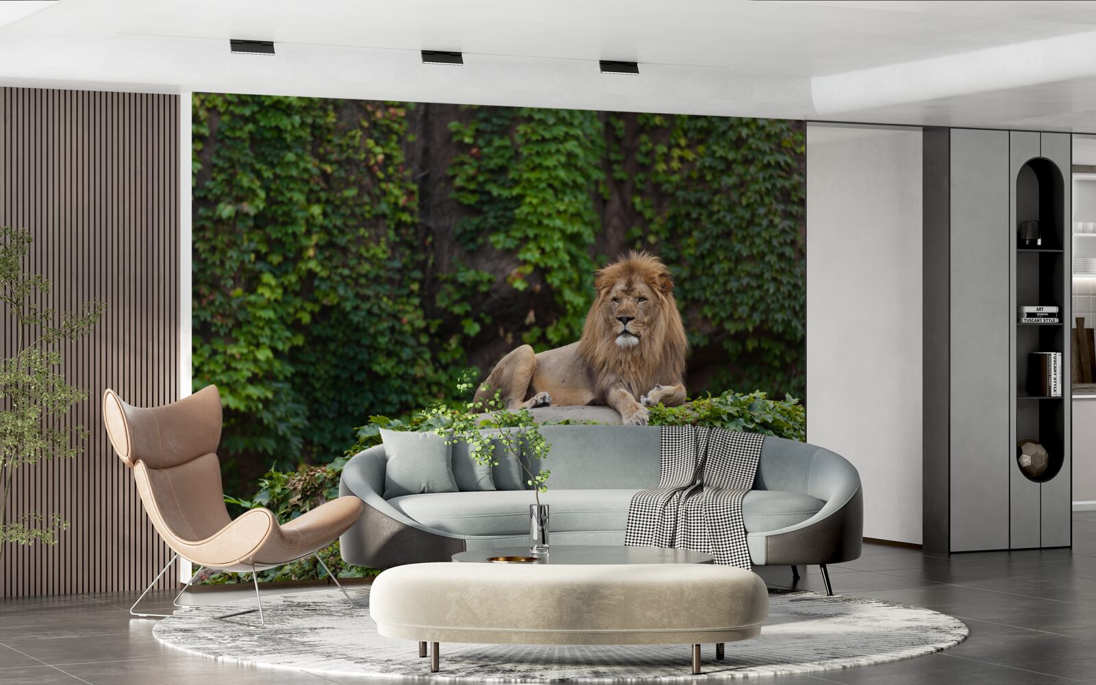 Fototapeta na kameni obrastenom machom spočíva majestátny lev