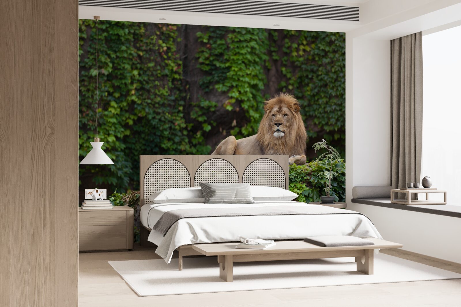 Fototapeta na kameni obrastenom machom spočíva majestátny lev