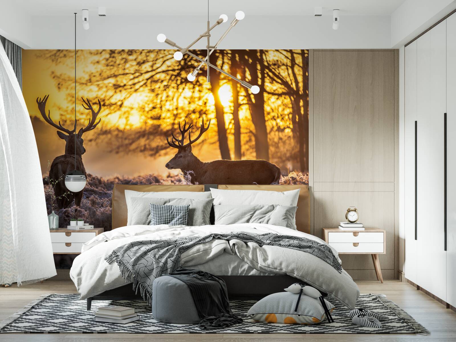 Fototapeta dospelý jeleň sprevádza západ slnka