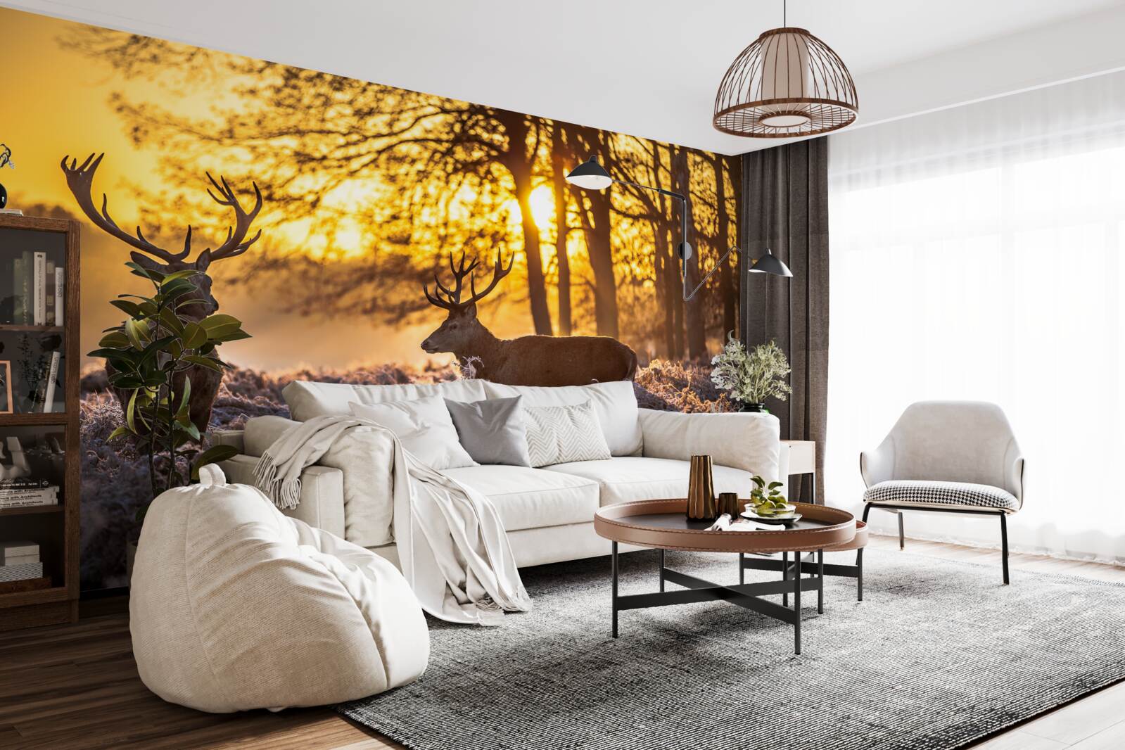 Fototapeta dospelý jeleň sprevádza západ slnka