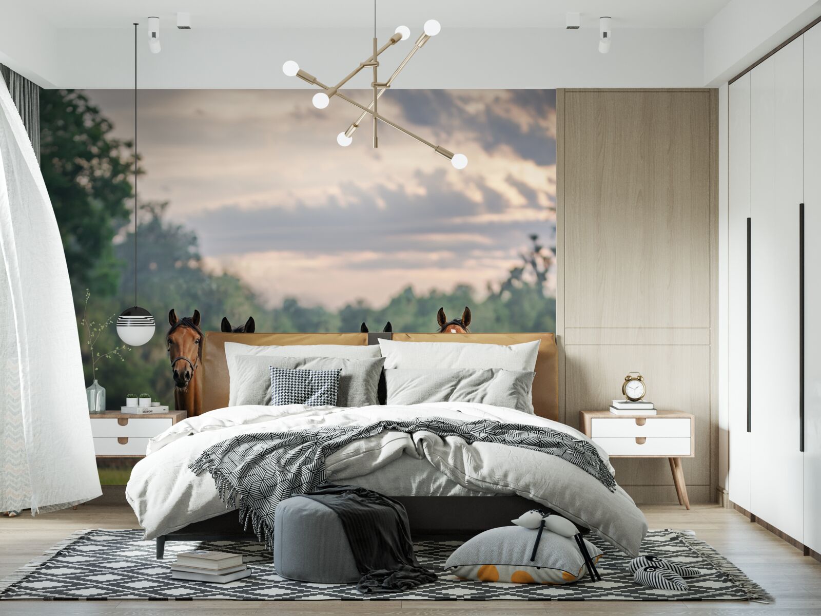 Fototapeta štyri kone odpočívajú v stáde na lúke