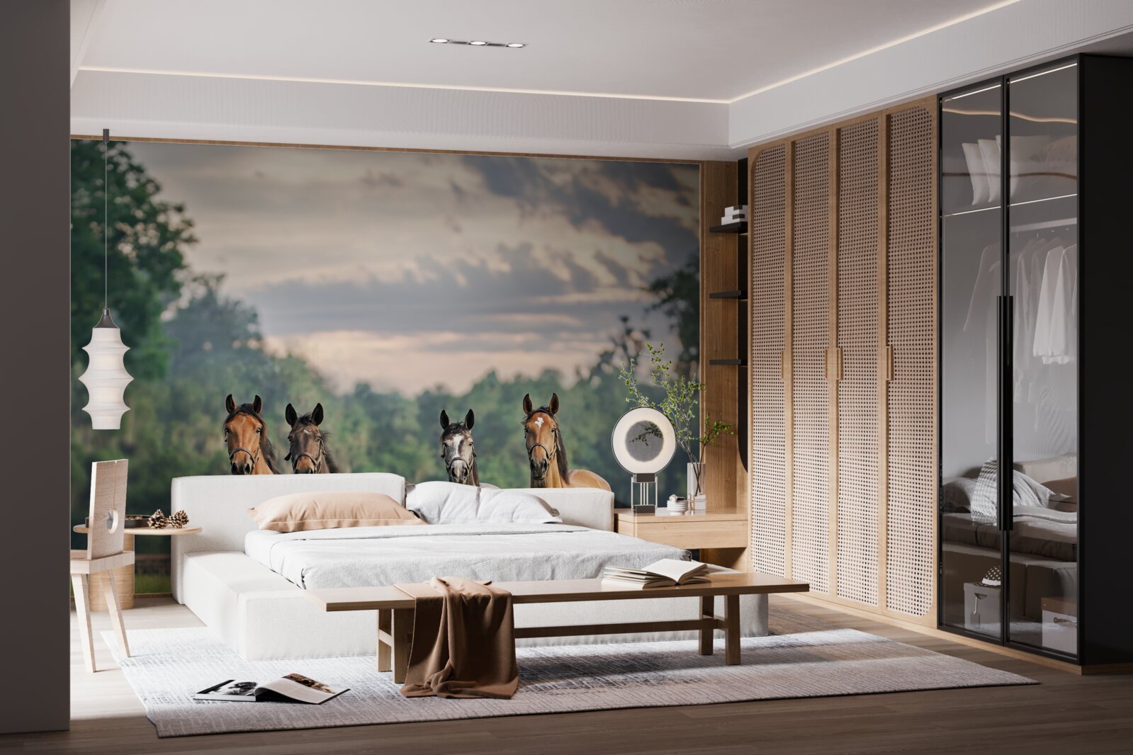 Fototapeta štyri kone odpočívajú v stáde na lúke