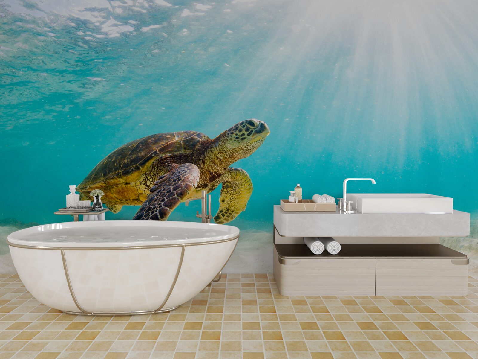 Fototapeta Žlté lebky na piesčitom dne