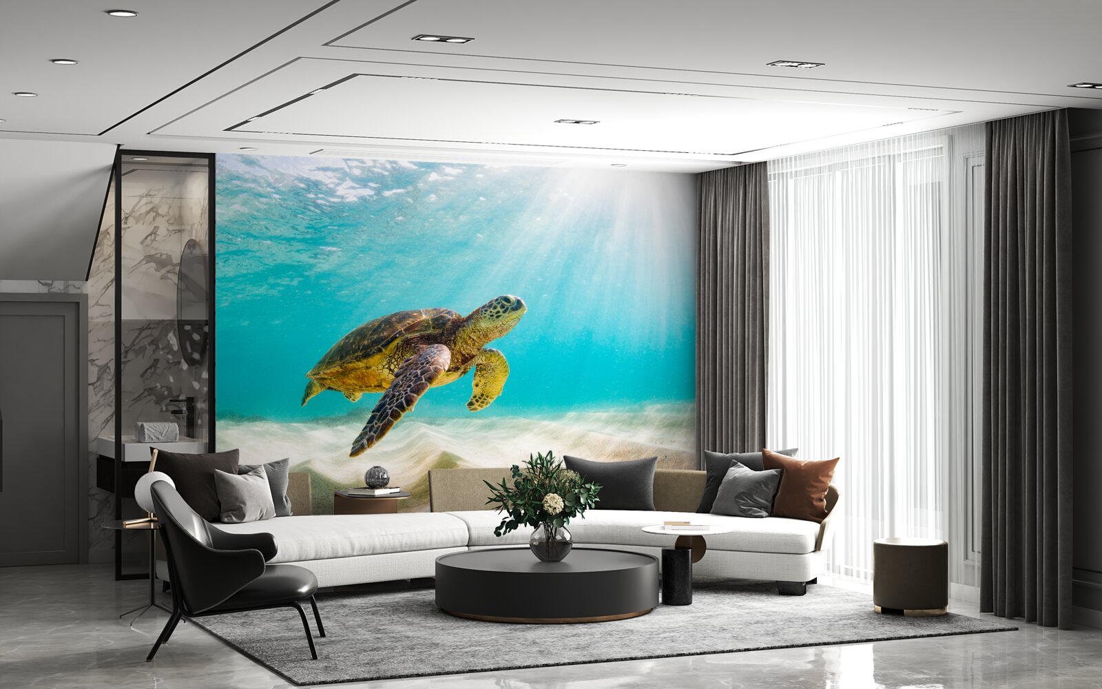 Fototapeta Žlté lebky na piesčitom dne