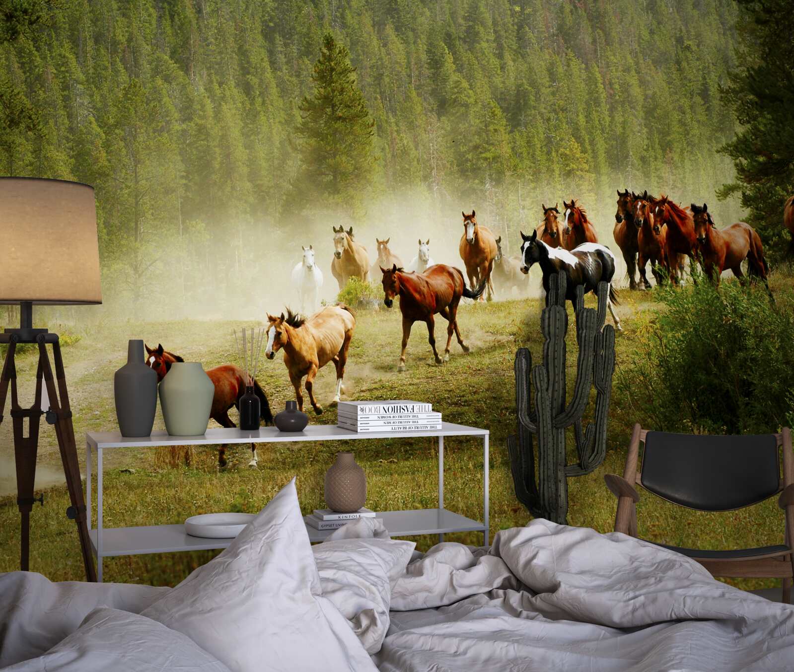 Fototapeta kone uháňajúce lesom