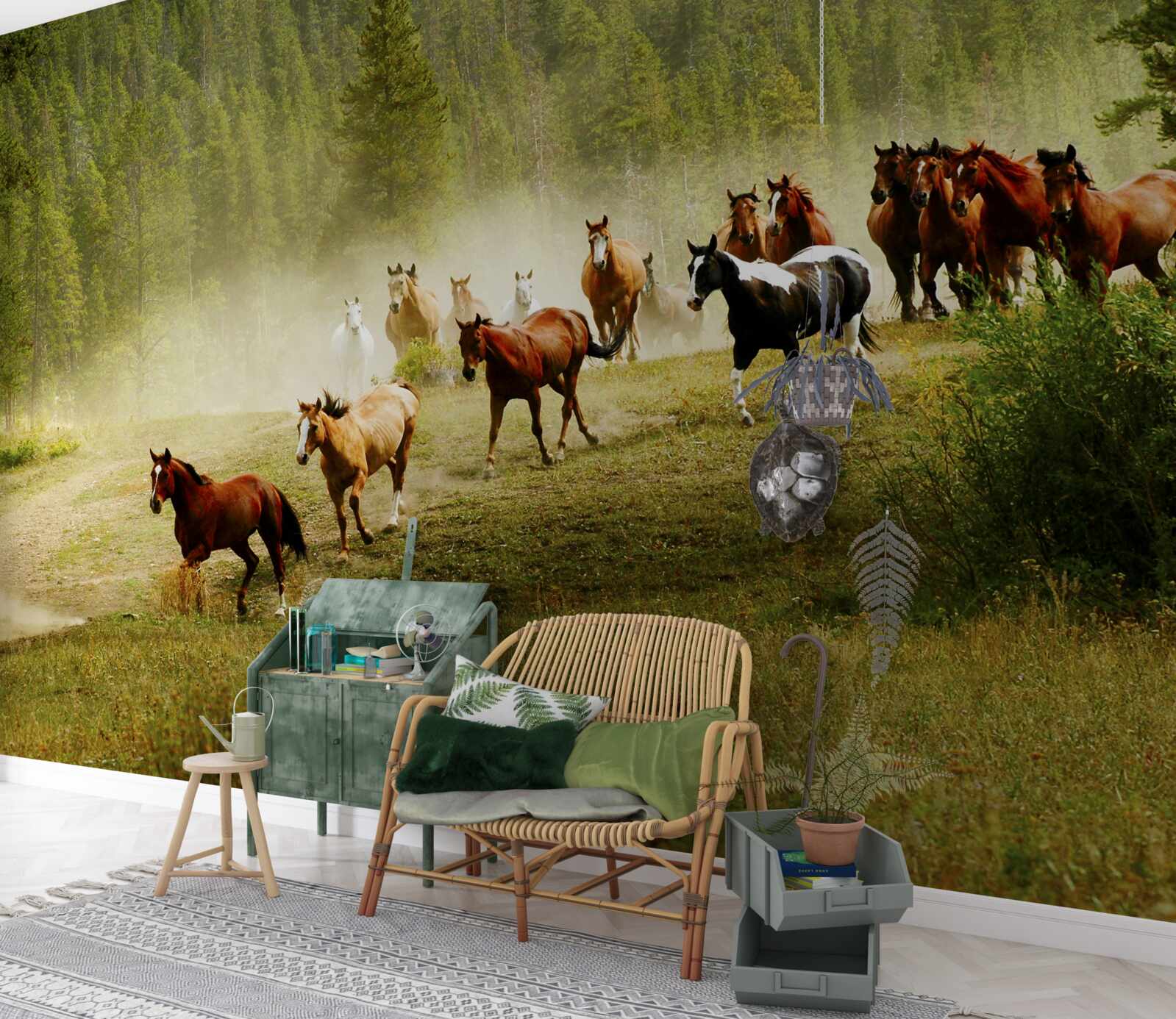 Fototapeta kone uháňajúce lesom