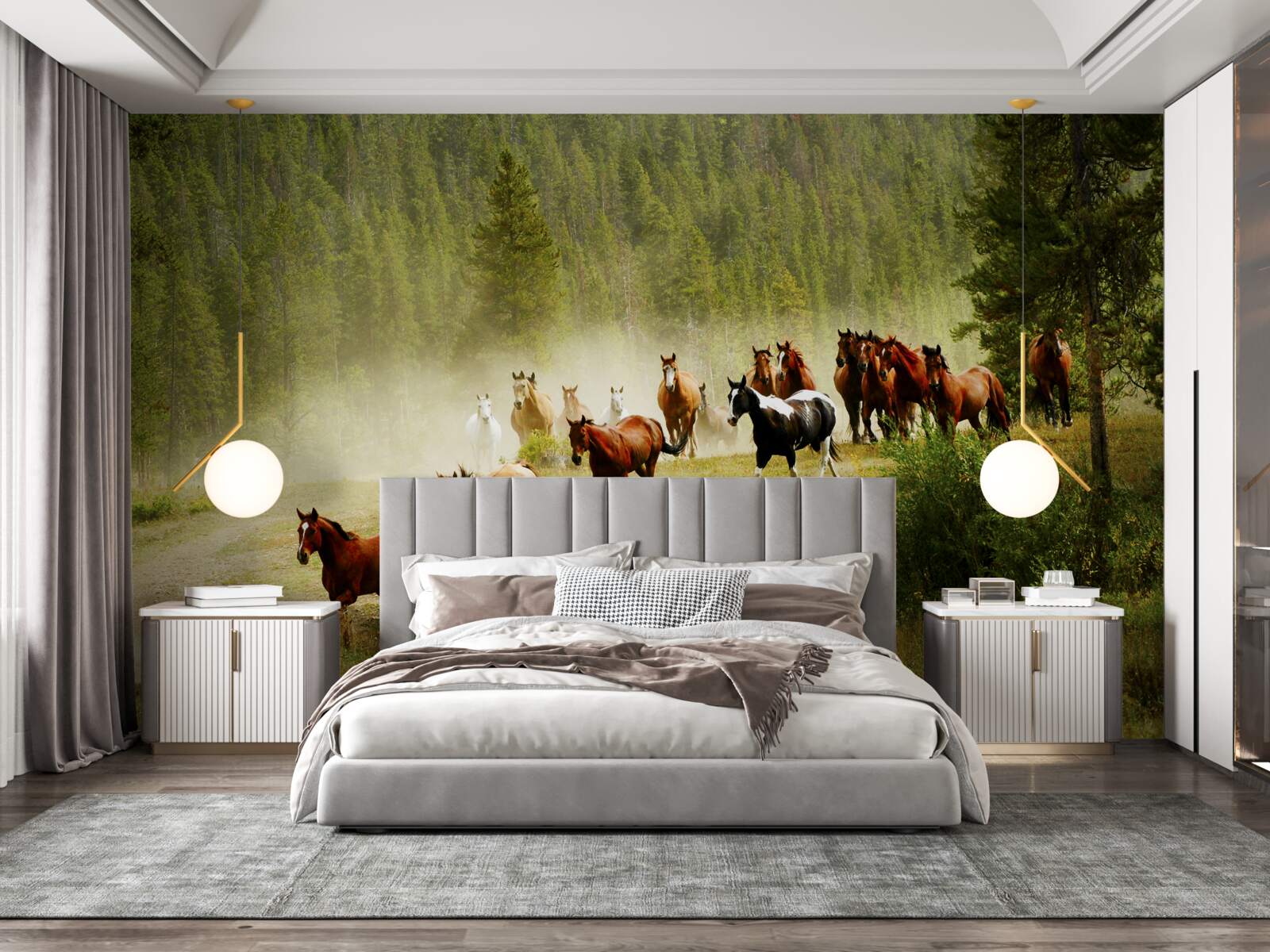 Fototapeta kone uháňajúce lesom