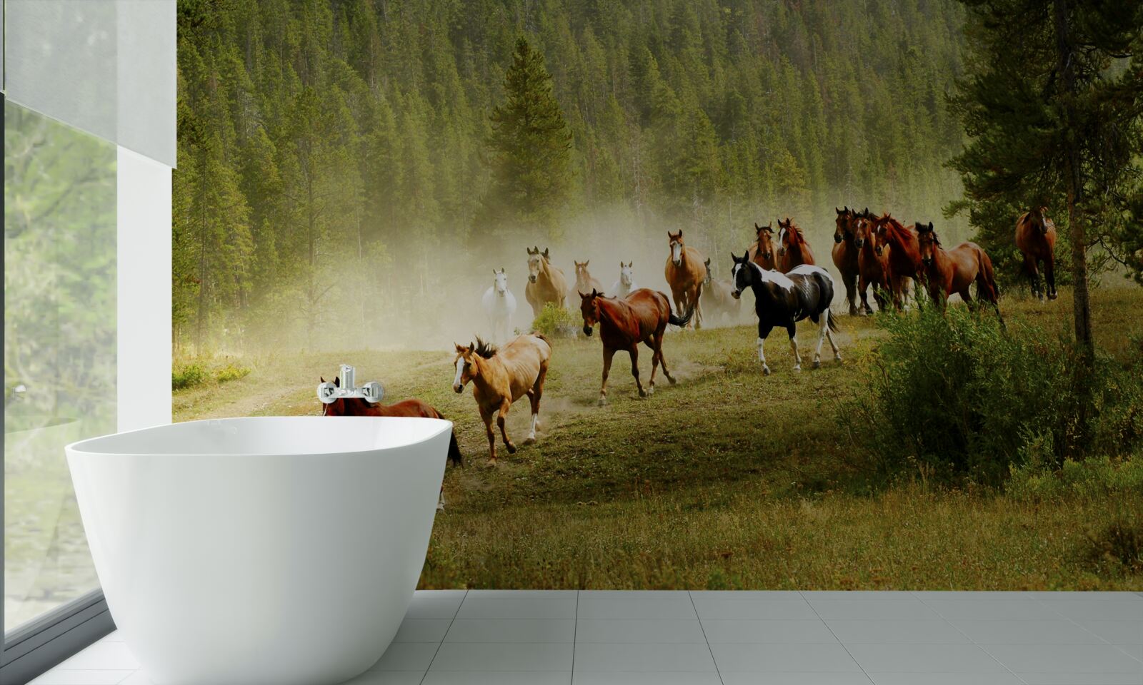 Fototapeta kone uháňajúce lesom