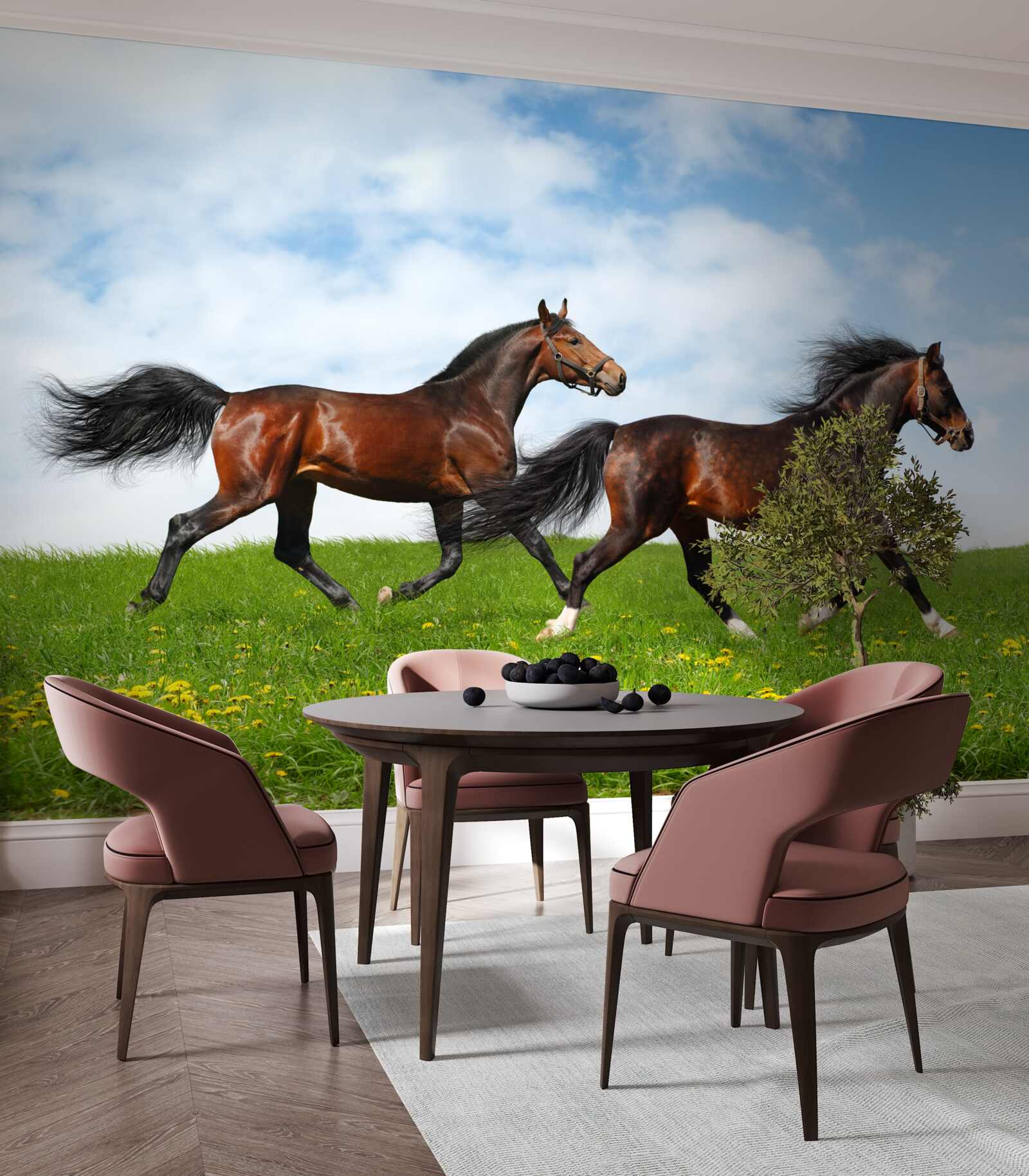 Fototapeta ranné kone bežiace cez čistinku
