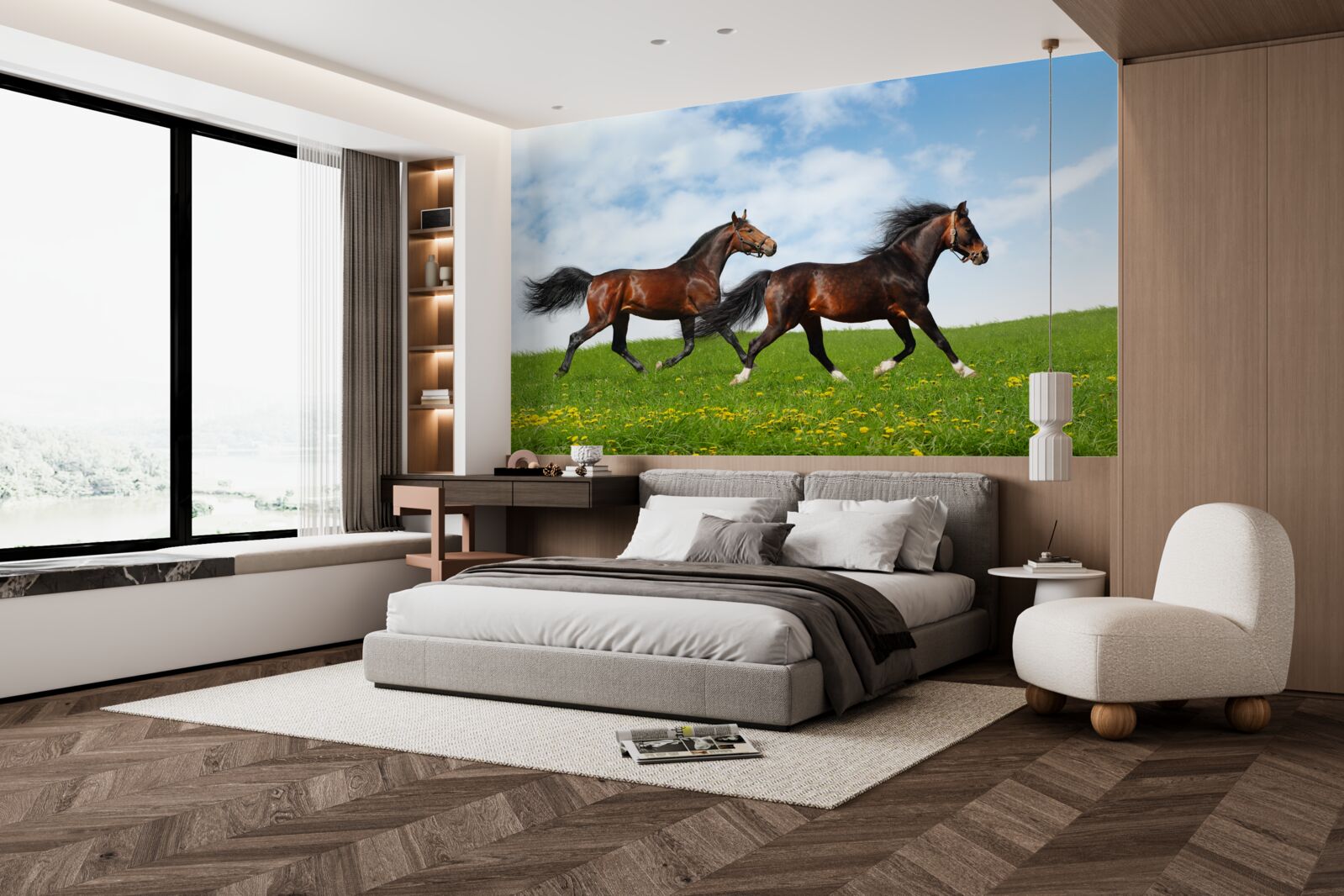 Fototapeta ranné kone bežiace cez čistinku