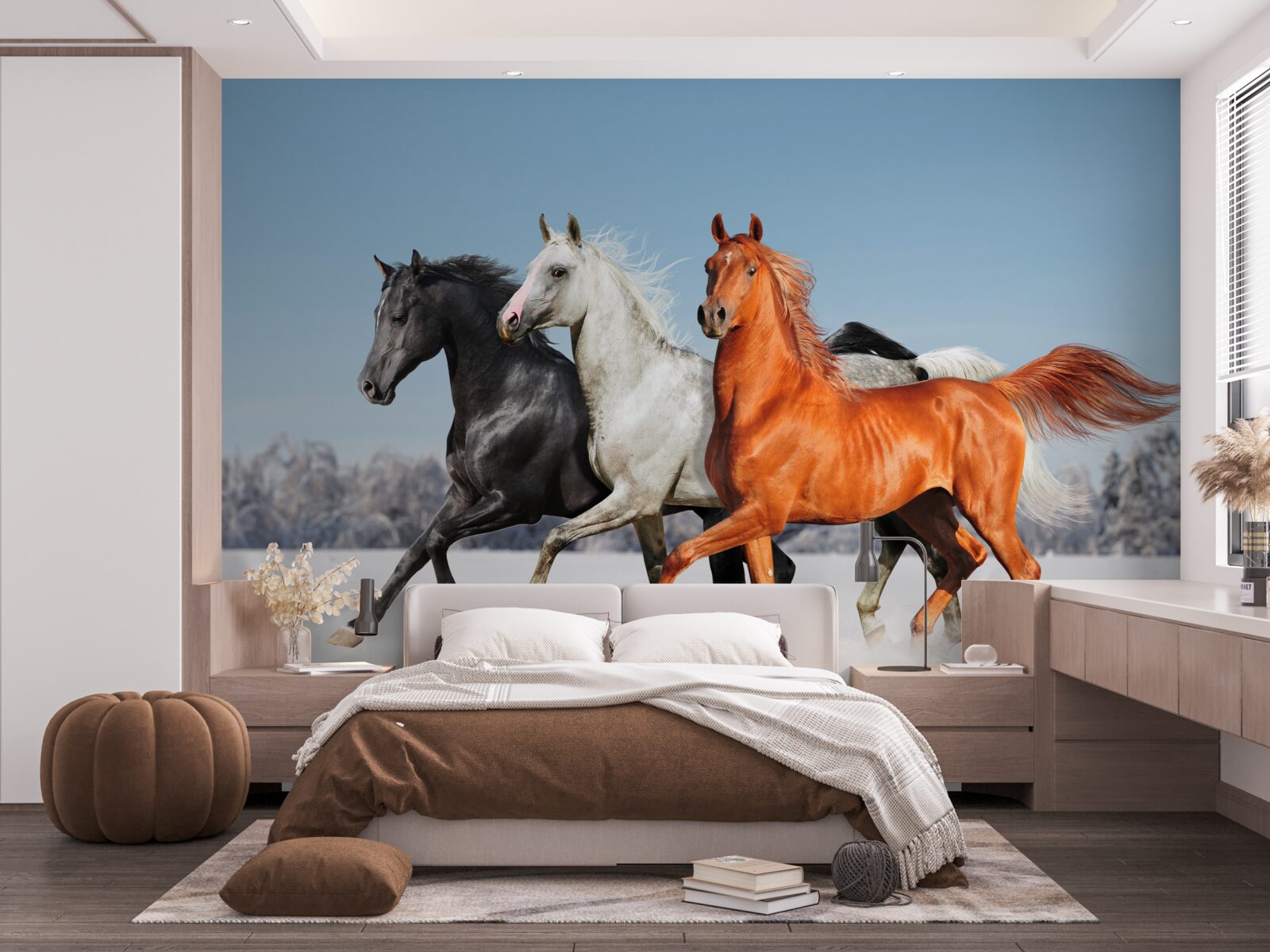 Fototapeta tri kone cválajúce po zasneženom teréne