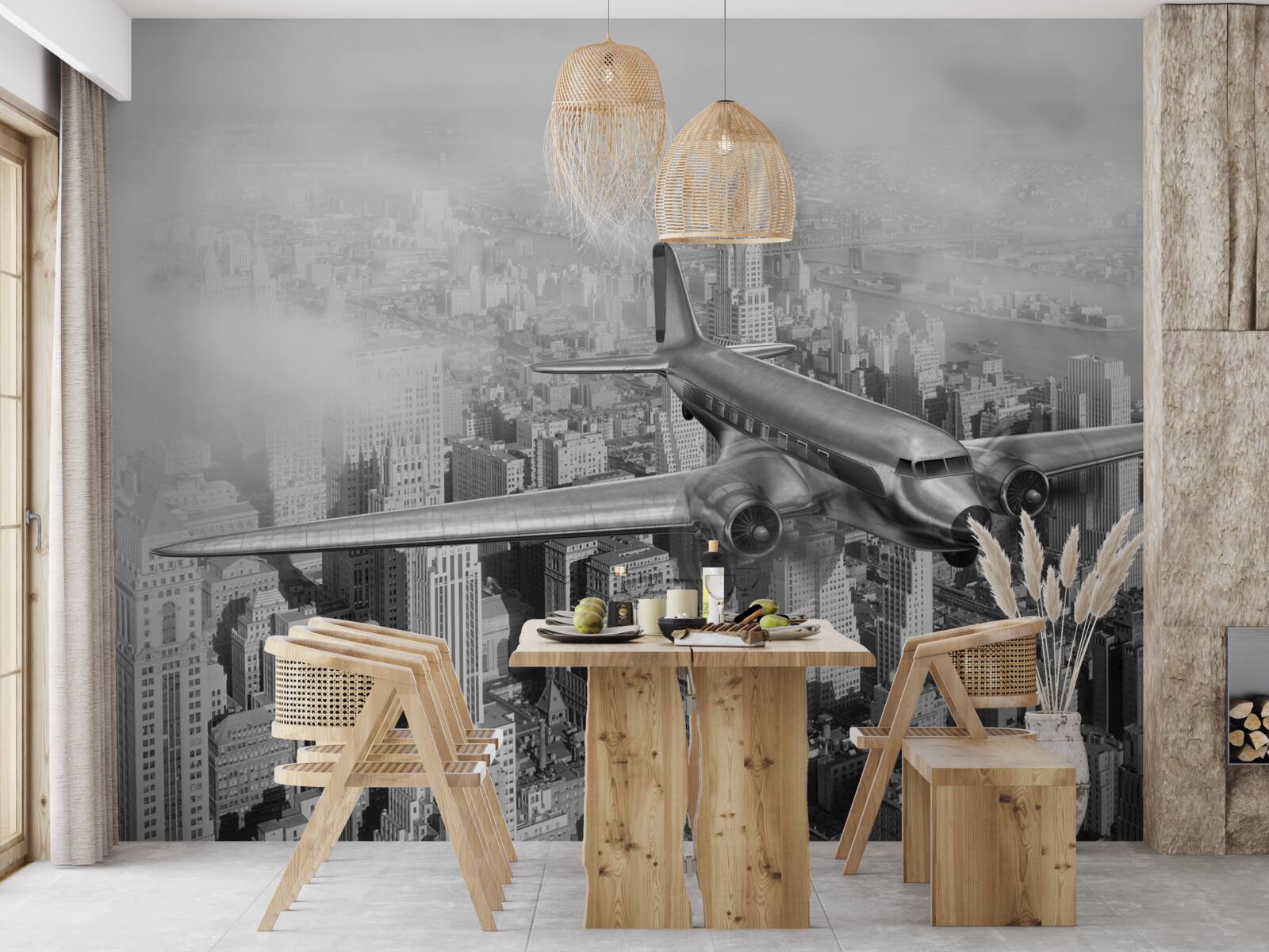 Fototapeta let lietadlom ponad obrovské mesto