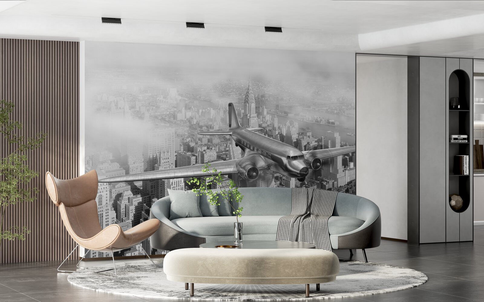 Fototapeta let lietadlom ponad obrovské mesto