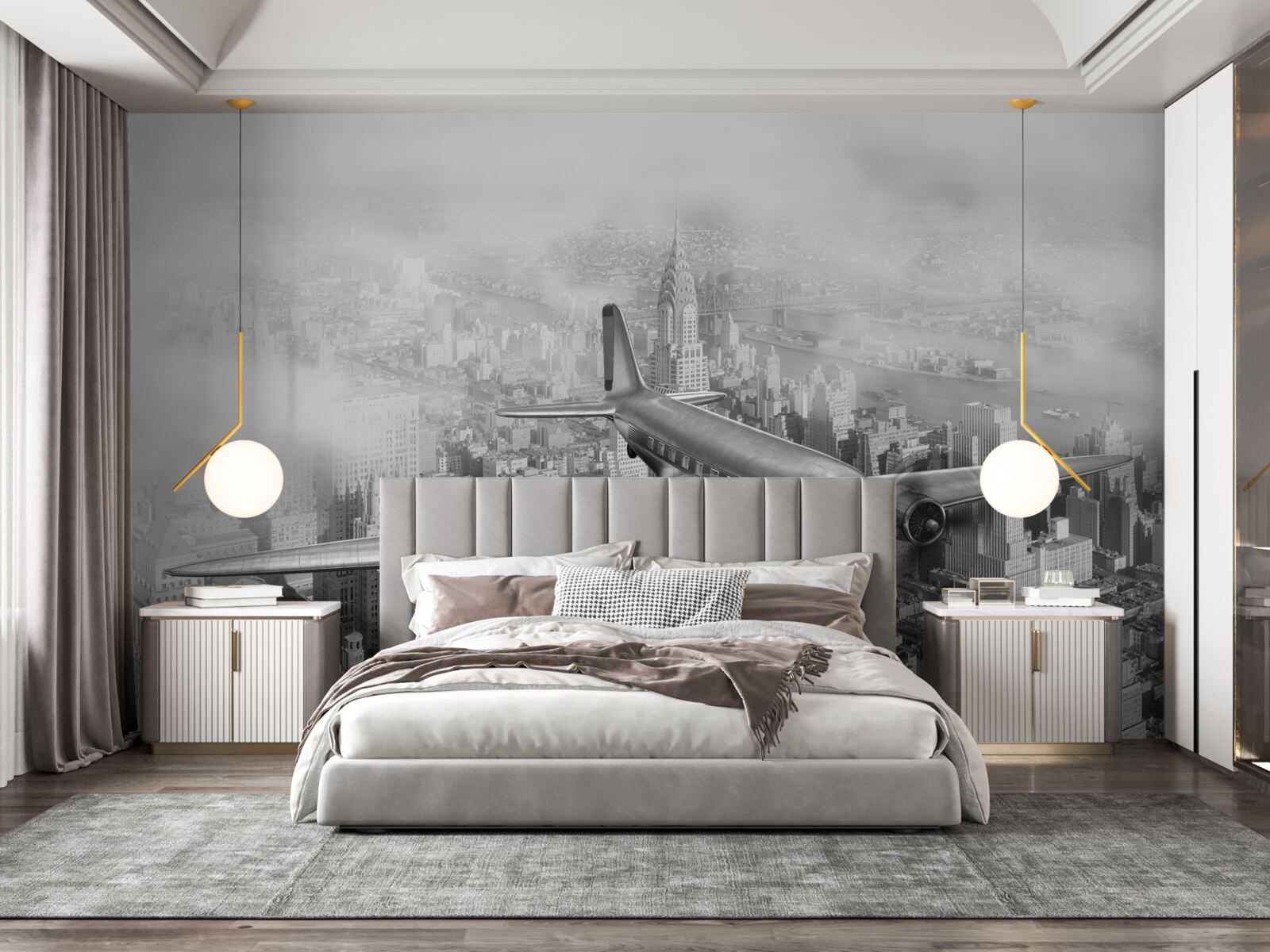 Fototapeta let lietadlom ponad obrovské mesto