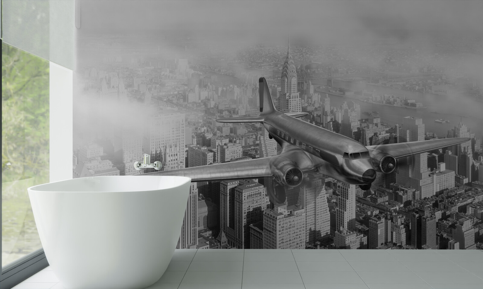 Fototapeta let lietadlom ponad obrovské mesto