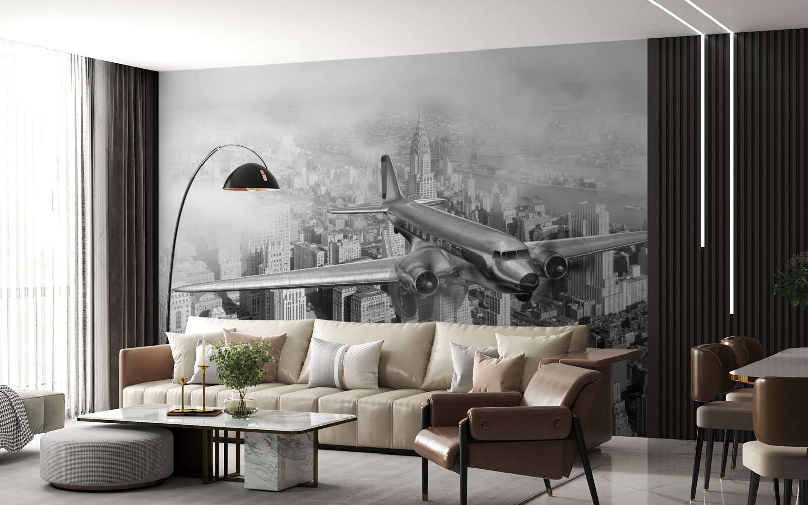 Fototapeta let lietadlom ponad obrovské mesto