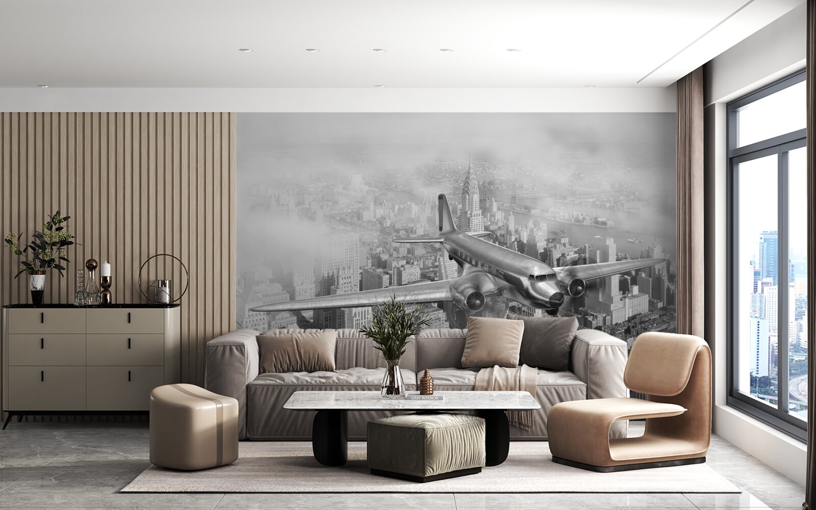 Fototapeta let lietadlom ponad obrovské mesto