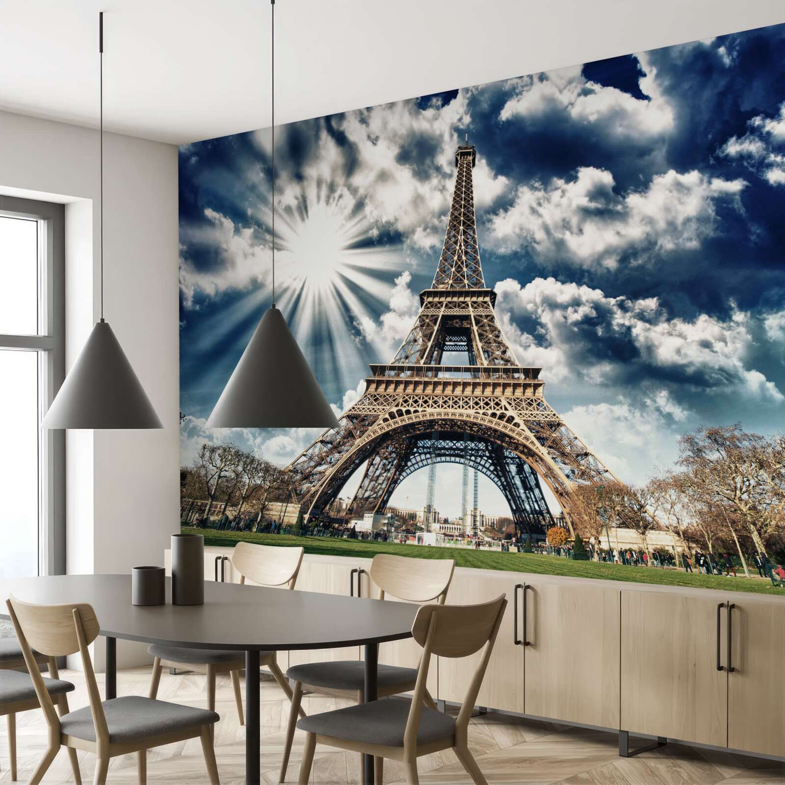 Fototapeta slnečné lúče nad Eiffelovou vežou
