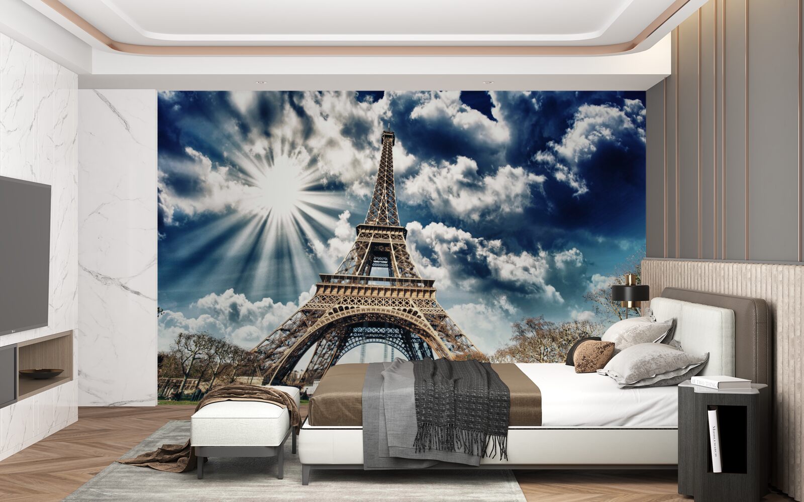 Fototapeta slnečné lúče nad Eiffelovou vežou